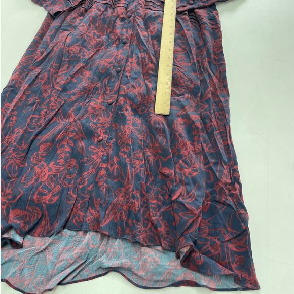Jason Wu Dress Womens 6 Blue Red Floral Chiffon Shirt Collared Midi Tie Neck - Picture 10 of 12